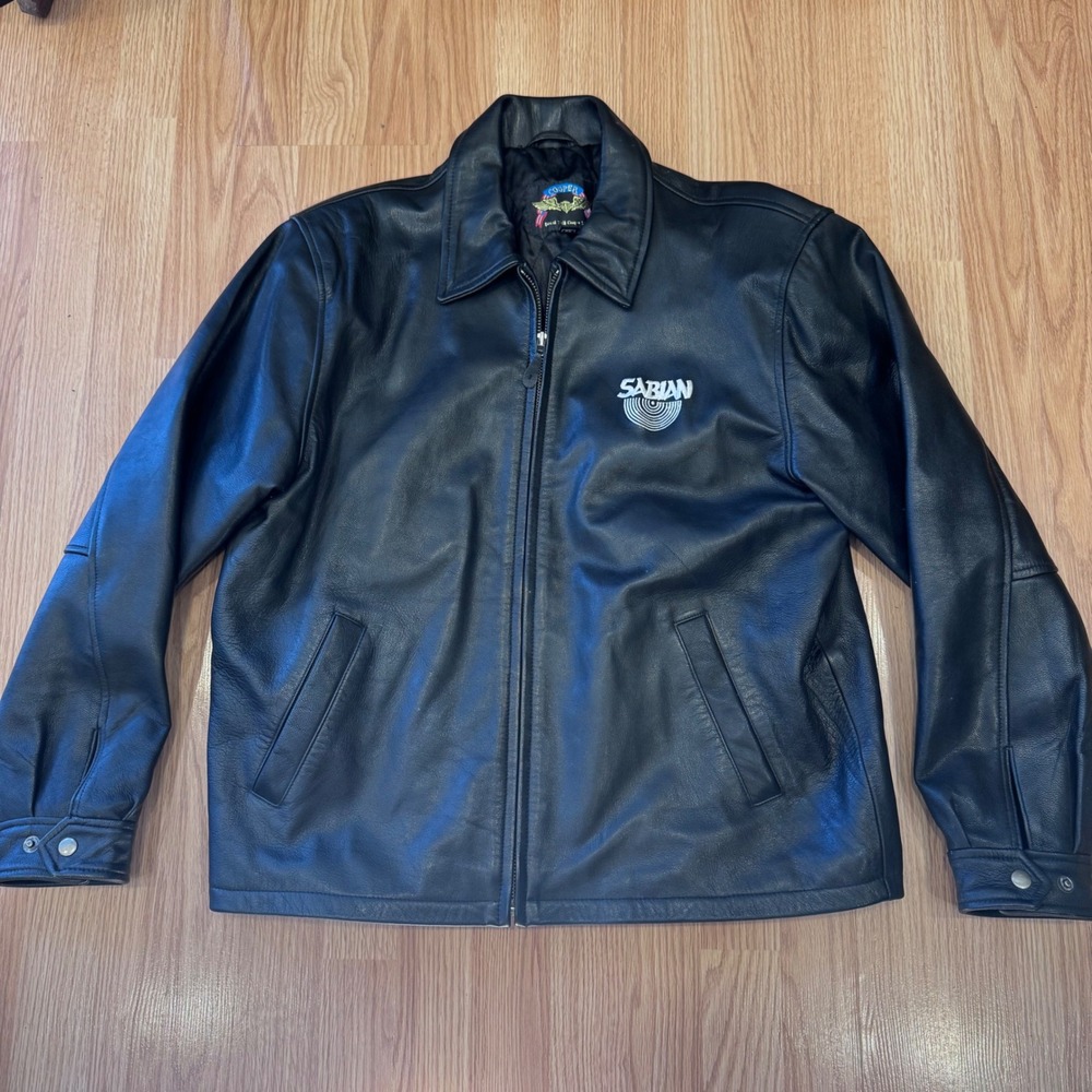Cooper Mens Black Goatskin Leather Sabian Cymbals Zip‎ Jacket USA Made XL